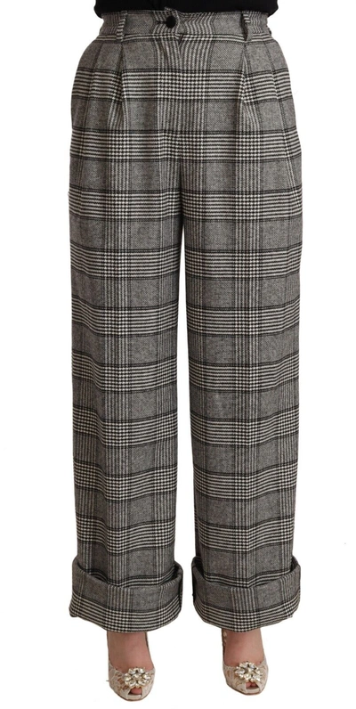 Shop Dolce & Gabbana Gray Tartan Straight Trouser Wool Women's Pants