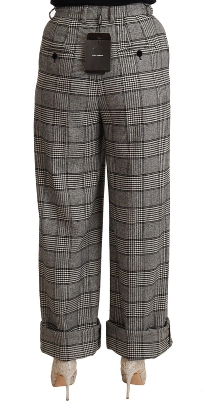 Shop Dolce & Gabbana Gray Tartan Straight Trouser Wool Women's Pants