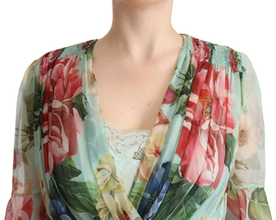 Dolce & Gabbana Crossed Chiffon Midi Dress With Floral Ombre Print In Green