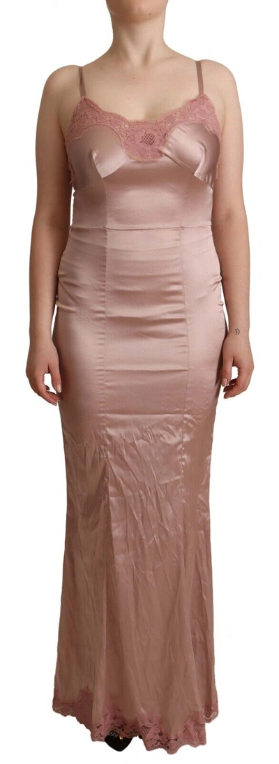 Shop Dolce & Gabbana Elegant Pink Lace Maxi Bodycon Women's Dress