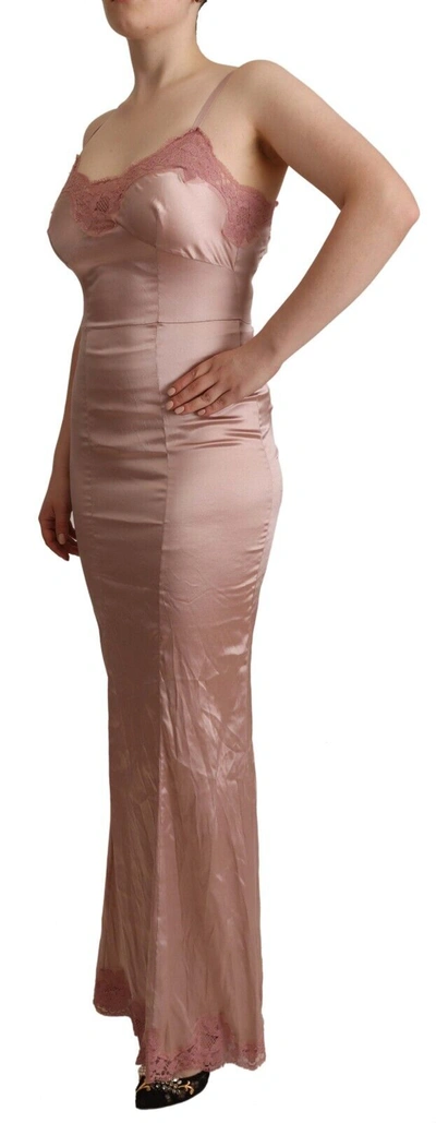 Shop Dolce & Gabbana Elegant Pink Lace Maxi Bodycon Women's Dress