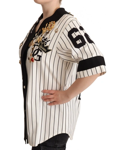 Shop Dolce & Gabbana Elegant Striped V-neck Blouse With Women's Charms In Black/white