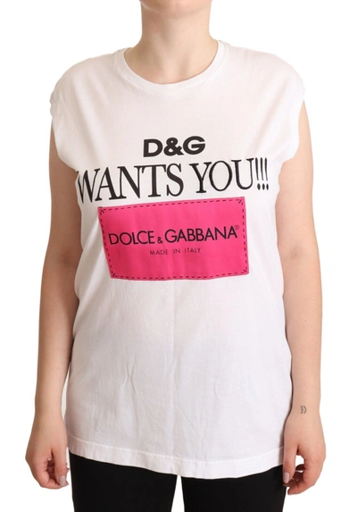 Shop Dolce & Gabbana Chic White Cotton Crew Neck Women's Tee