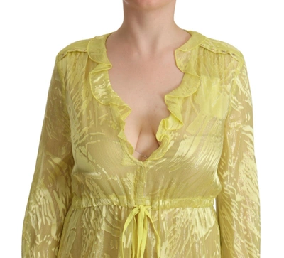 Shop Patrizia Pepe Sunshine Silk Blend Maxi Dress - Long Sleeves &amp; Women's Plunge In Yellow