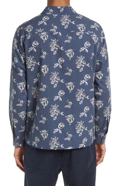 Shop Vince Ikat Floral Print Cotton Button-up Shirt Jacket In Hematite