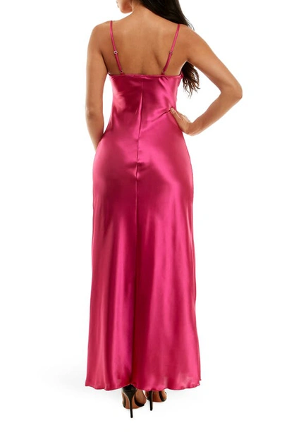 Shop Jump Apparel Solid Long Satin Slip Dress In Fuchsia