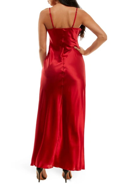 Shop Jump Apparel Solid Long Satin Slip Dress In Red