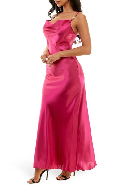 Shop Jump Apparel Solid Long Satin Slip Dress In Fuchsia
