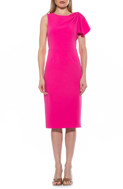 Shop Alexia Admor Draped Sheath Midi Dress In Hot Pink