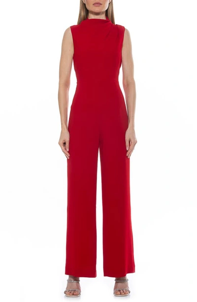 Shop Alexia Admor Ember Draped Sleeveless Mock Neck Jumpsuit In Red