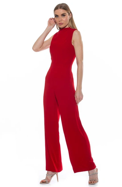 Shop Alexia Admor Ember Draped Sleeveless Mock Neck Jumpsuit In Red