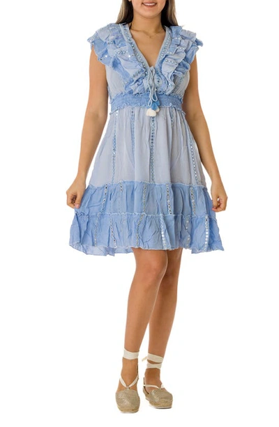 Ranee's Short Ruffle Dress In Powder Blue