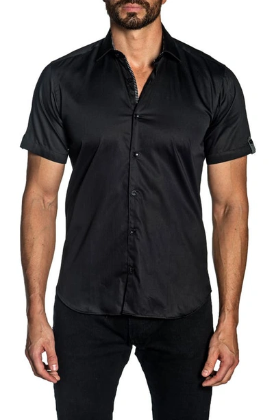 Shop Jared Lang Trim Fit Short Sleeve Button-up Shirt In Black