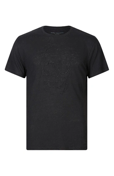 Shop John Varvatos Skull Embroidered Linen & Modal T-shirt In Black