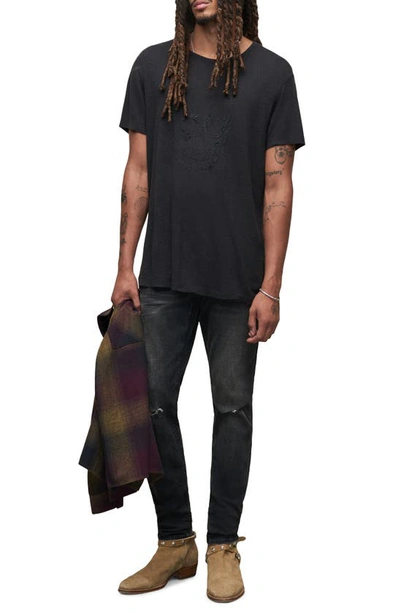 Shop John Varvatos Skull Embroidered Linen & Modal T-shirt In Black