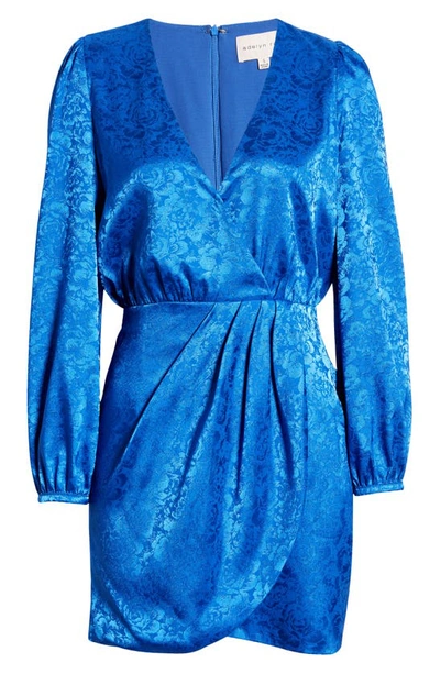 Shop Adelyn Rae Lindsey Floral Jacquard Faux Wrap Minidress In Cobalt Blue