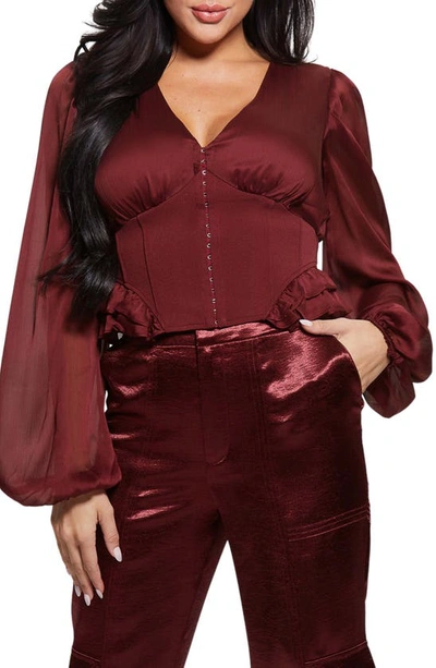 Shop Guess Hamiri Long Sleeve Corset Blouse In Mystic Wine