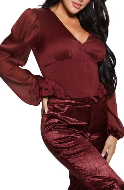 Shop Guess Hamiri Long Sleeve Corset Blouse In Mystic Wine