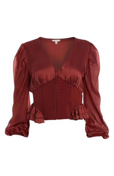 Guess Hamiri Long Sleeve Corset Blouse In Mystic Wine