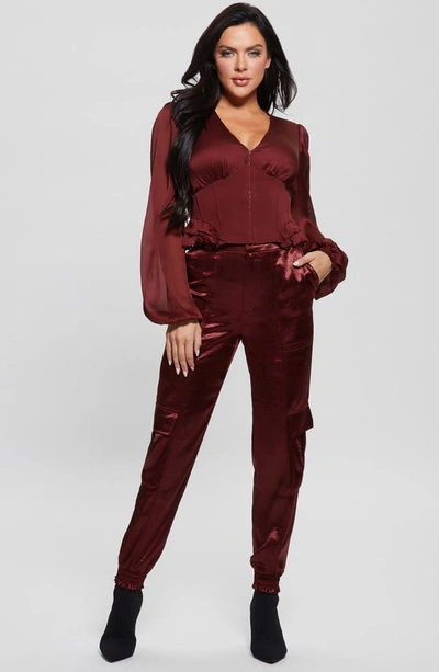 Shop Guess Hamiri Long Sleeve Corset Blouse In Mystic Wine