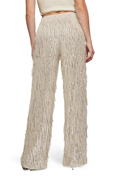 Shop Guess Heidi Sequin Fringe Wide Leg Pants In Pearl Oyster Multi