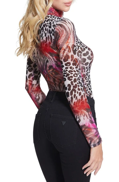 Guess Women's Long Sleeve Printed Mesh Kamaria Top In Wildcard Print