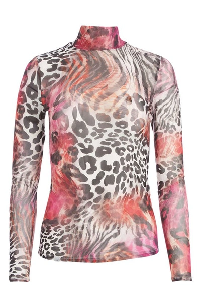 Guess Women's Long Sleeve Printed Mesh Kamaria Top In Wildcard Print