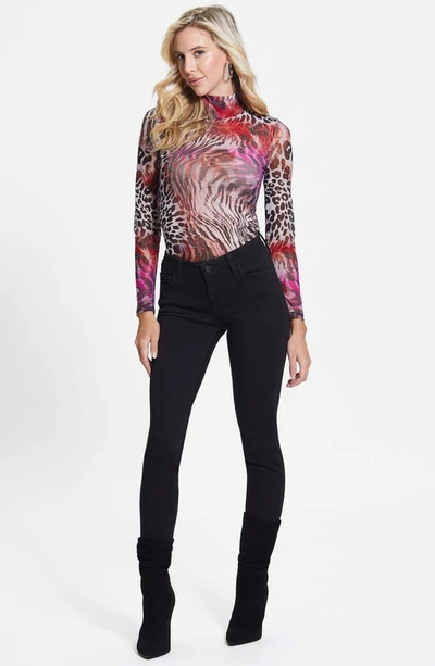 Guess Women's Long Sleeve Printed Mesh Kamaria Top In Wildcard Print