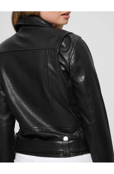 Shop Guess Camille Leather Biker Jacket In Jet Black
