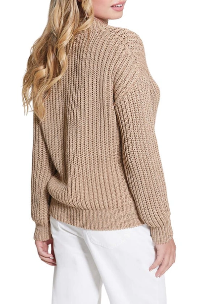 Shop Guess Lise Sparkle Cutout V-neck Sweater In Dirty Chai Lurex Multi