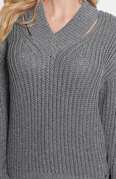 Guess Lise Sparkle Cutout V-neck Sweater In Mindful Lurex Multi