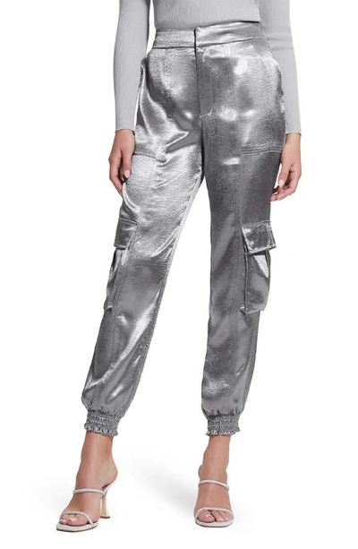 Shop Guess Soundwave Textured Satin Cargo Pants In Gunmetal Multi