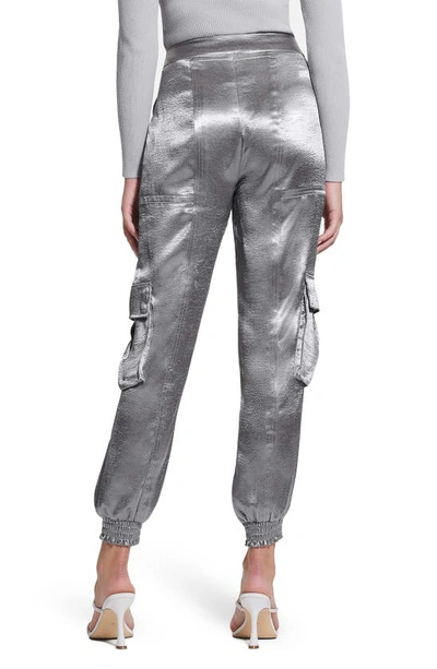 Guess Soundwave Textured Satin Cargo Pants In Gunmetal Multi