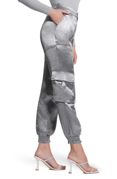 Shop Guess Soundwave Textured Satin Cargo Pants In Gunmetal Multi