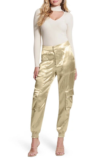 Shop Guess Soundwave Textured Satin Cargo Pants In Cemento
