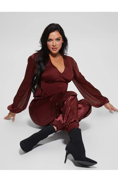 Shop Guess Soundwave Textured Satin Cargo Pants In Mystic Wine