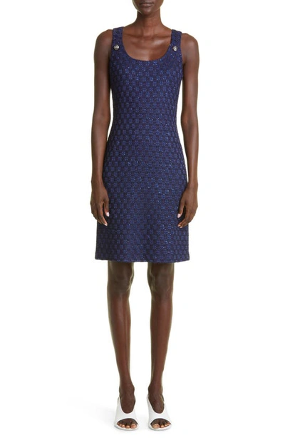 Shop St John Sequin Check Knit Cocktail Minidress In Navy Multi