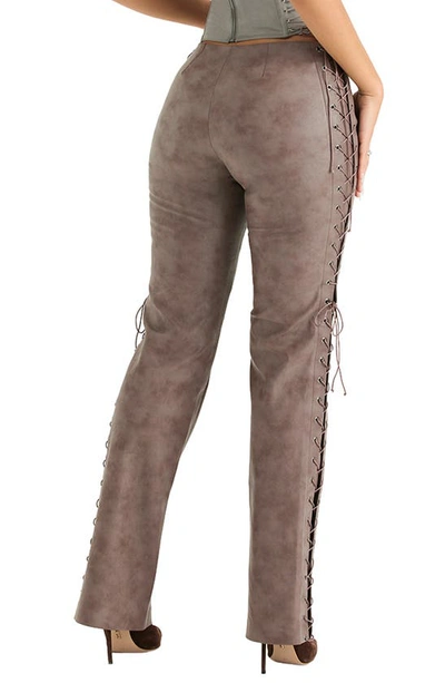House Of Cb Lace-up Faux Leather Trousers In Cocoa