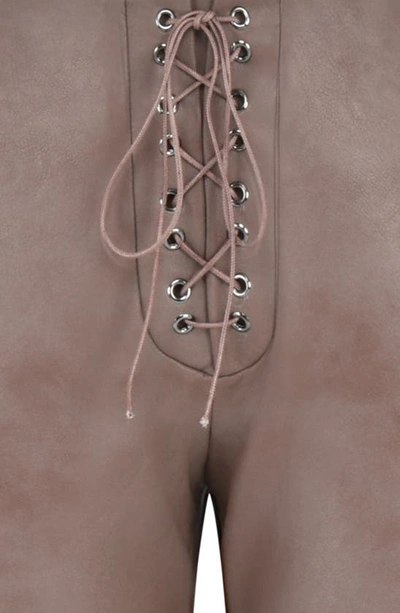 House Of Cb Lace-up Faux Leather Trousers In Cocoa