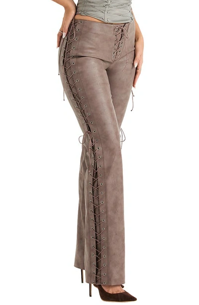 House Of Cb Lace-up Faux Leather Trousers In Cocoa
