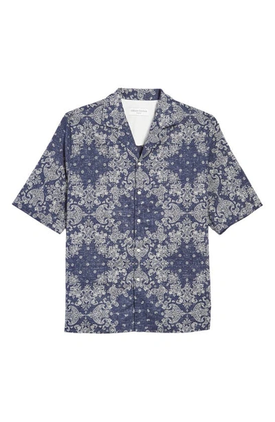 Shop Officine Generale Bandana Print Cotton Button-up Camp Shirt In Navy/ White