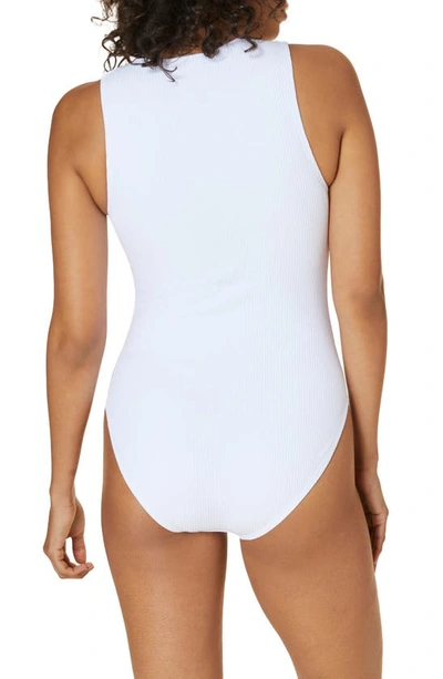 Shop Andie Malibu Long Torso Ribbed One-piece Swimsuit In White