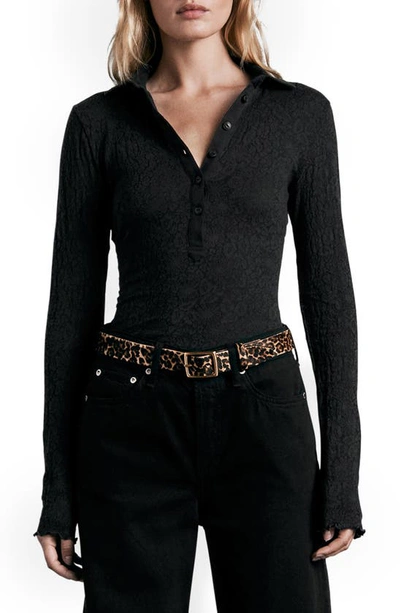 Shop Rag & Bone Gemma Floral Jacquard Polo In Black
