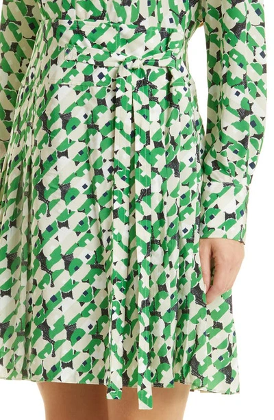 Shop Jason Wu Pleated Long Sleeve Silk Shirtdress In Clover Multi