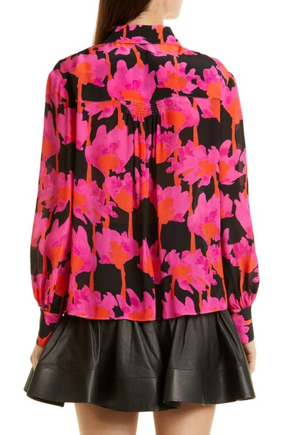 Shop Jason Wu Floral Tie Neck Chiffon Blouse In Black/ Pink Multi