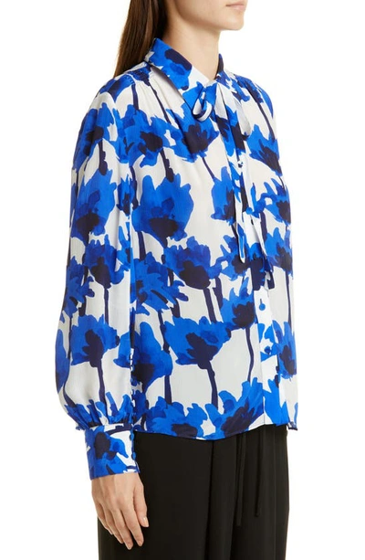 Shop Jason Wu Floral Tie Neck Chiffon Blouse In Chalk/ Blue Multi