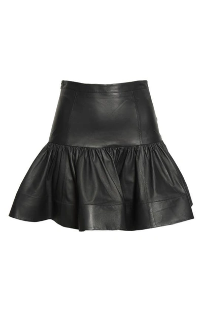 Shop Jason Wu Ruffle A-line Leather Miniskirt In Black