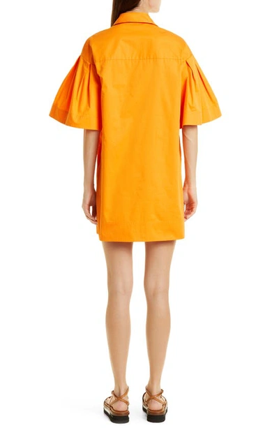 Shop Jason Wu Puff Sleeve Cotton Poplin Mini Shirtdress In Tangelo