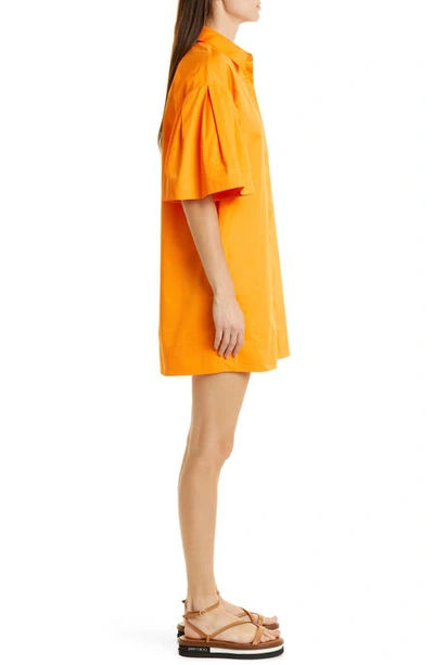 Shop Jason Wu Puff Sleeve Cotton Poplin Mini Shirtdress In Tangelo