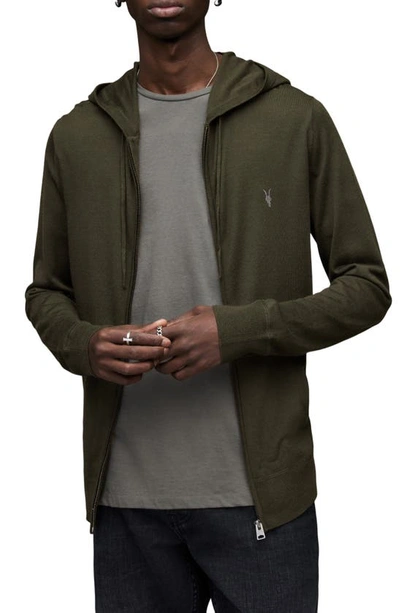 Shop Allsaints Mode Slim Fit Merino Wool Zip Hoodie In Park Green